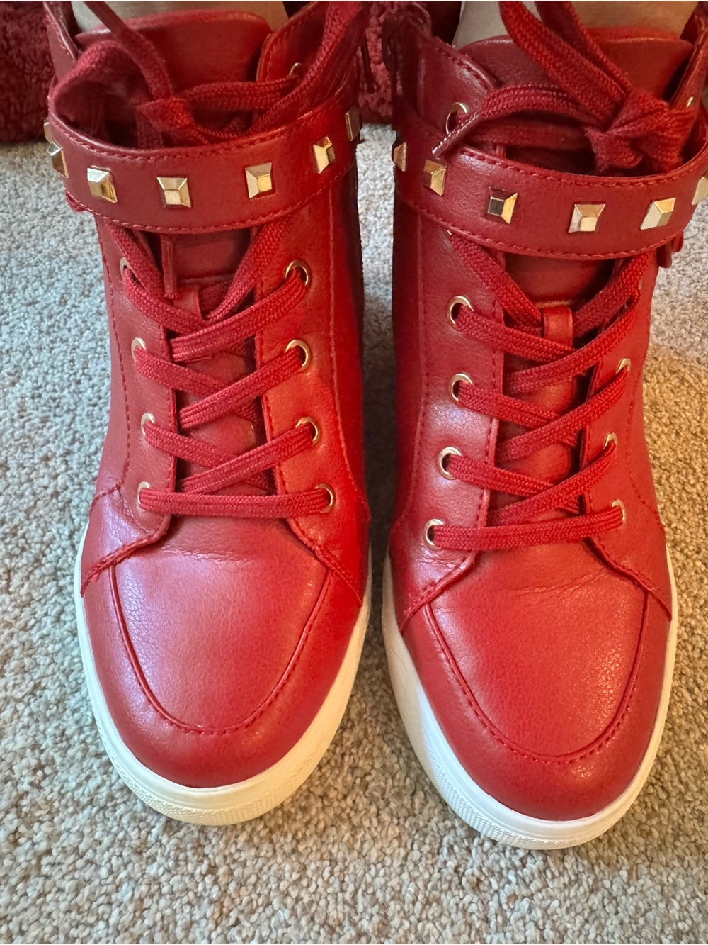 Aldo Red High-Top Sneakers with Gold Stud Strap